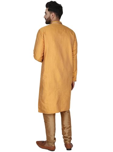 Image of SKAVIJ Men's Brocade Silk Embroidered Kurta Pajama Set Thread Work Festive Party Ethnic Dress