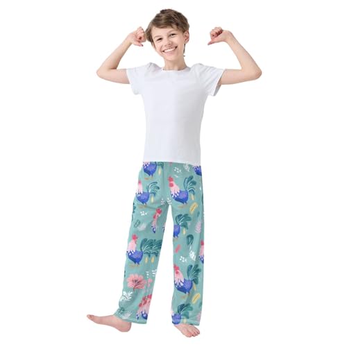 Cock Floral Boys Long Pants Soft Trousers Elastic Waist Kids Lounge Bottoms with Pockets S-XL3