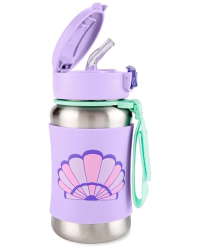 Image of Skip Hop Toddler Sippy Cup with Straw, Sparks Stainless Steel Straw Bottle, Seashell