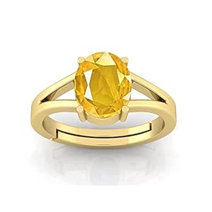 Mohit Gems Certified Unheated Untreated 8.25 Ratti 7.50 Carat A+ Quality Natural Yellow Sapphire Gold Plated Gemstone Ring for Women’s and Men’s