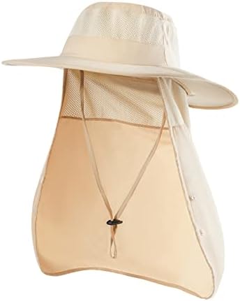Sclzoed Fishing Hat for Men，Outdoor Sun Hat UPF51+ Mesh Wide Brim Fishing Hat with Neck Flap Khaki