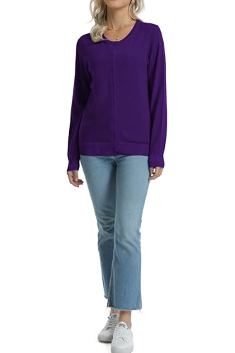 Image of QUALFORT Women's 100% Cotton Lightweight Cardigans Long Sleeve Knitted Button Down Sweater