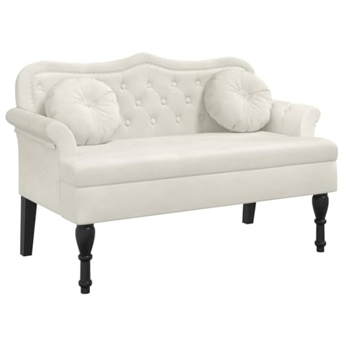 vidaXL Banc avec Coussins, Canapé avec Accoudoir et Dossier, Banquette avec Pieds en Bois, Siège de Salon Salle de Séjour, Crème Velours
