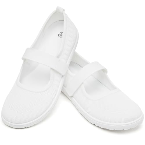 Image of Waluzs Wide Toe Box Flats Shoes Women Knit Ballet Flats Mary Jane Dress Flat Wide Width Walking Shoes Slip-on with Strap