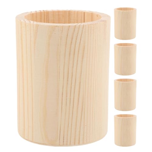 TIDTALEO 未仕上げ天然木製ペンホルダー 筒型机上整理カップ 塗装可能 ペン立て 文具 化粧ブラシ収納 小型デスクオーガナイザー