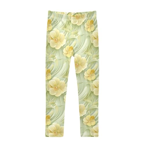 Girls Leggings Yellow Sage Floral Soft Toddler Leggings for Girls Kids Pants Size 4T-10T