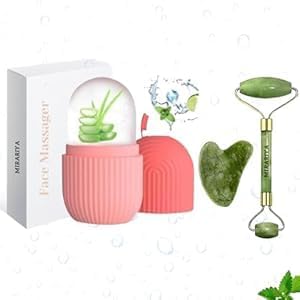 Gua Sha Stone and Ice Roller Set with Miriyaya Jade Face Massage Roller - Facial, Neck and Body Massage - Silicon, Reusable Gua Sha Stone and Ice Roller Set with Miriyaya Jade Face Massage Roller - Facial, Neck and Body Massage - Silicon, Reusable