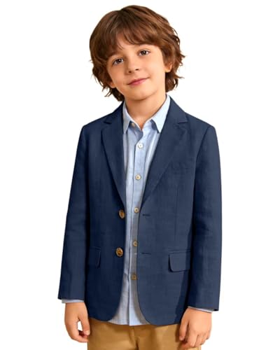 Boys Navy Blazer Linen Suit Jacket 2 Button Casual School Uniform Blazers for Beach Wedding Navy Blue Jacket Size 7 Navy