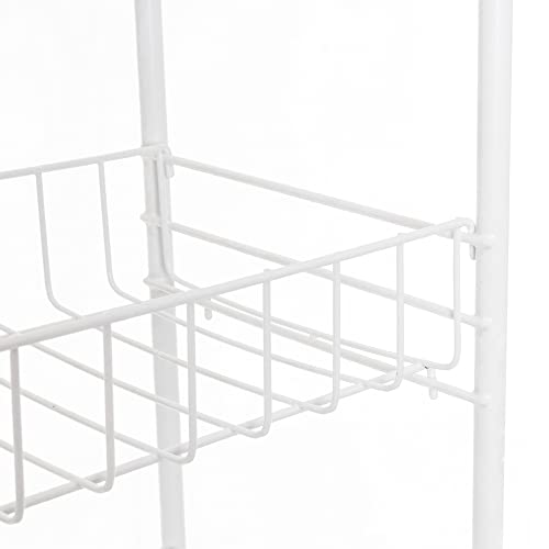 Metaltru - Fruteira de Chão 3 Cestos com Tampo de Madeira e Rodas - Cor Branco