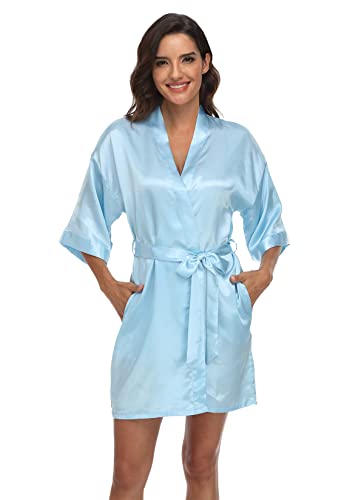 Image of Women's Pure Short Silky Robes Bridesmaid Bride Party Satin Robes Sleepwear
