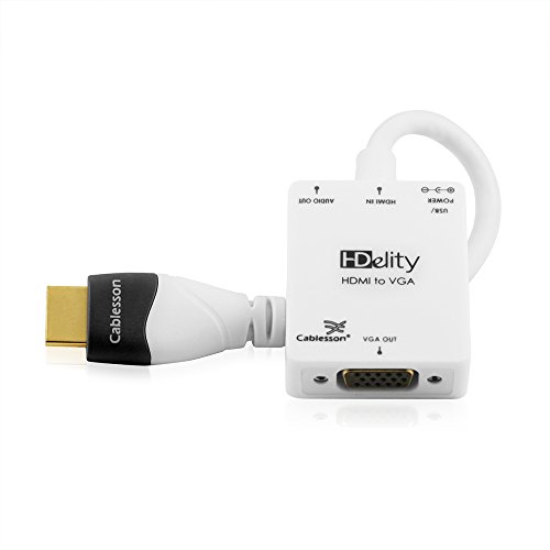 Cablesson Active HDMI a VGA   Blanco Conector de Video Femenino Cable Adaptador con Puerto de alimentaci?n y Audio Micro USB   1080p, para PC, Laptop, DVD, Monitor de TV, BLU Ray, Sky HD, Chromebook