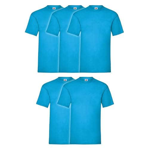 Lot de 5 t-shirts homme Fruit of the Loom bleu azur taille L anti-déformation