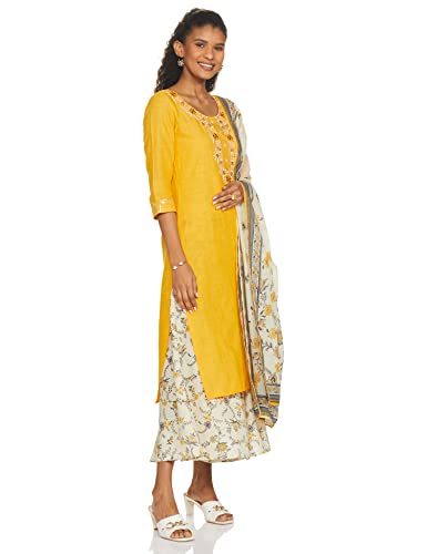 Image of Aurelia Women's Cotton Solid Round Neck Straight Kurta Set