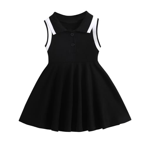 ESHOWEE Baby Girls Summer Casual Dress Toddler Sleeveless Ruffle Polo Collar Button Down Sporty Dresses Sundress 3M-3T
