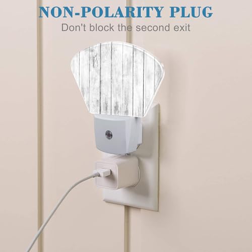 Image of White Wooden Texture Night Light, Old Wood Grain Nightlight Plug into Wall with Dusk to Dawn Sensor for Kid Girls Boys Women Men Bedroom, Hallway, Kitchen, Bathroom, Stairs Decor