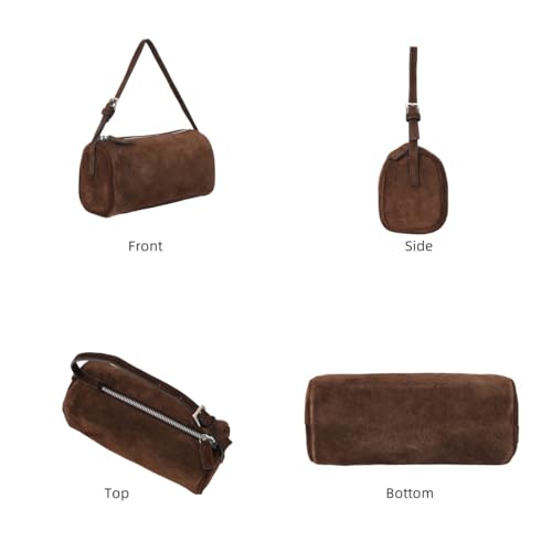 Image of Genuine Leather Barrel Purse Small Top Handle Bags for Women Cylinder Purses Hobo Bag with Adjustable Strap