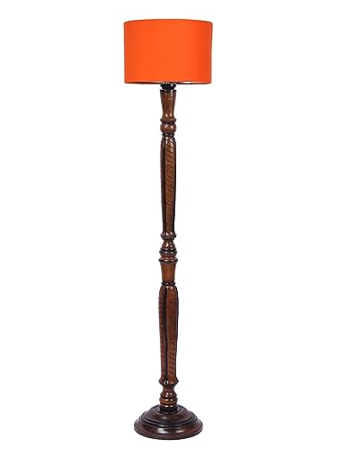 Image of Devansh Orange Cotton Wooden Floor lamp -3