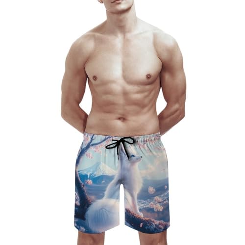 Fox Japanese Mount Fuji Men's Swim Trunks Quick Dry Board Shorts Hawaiian Beach Shorts With Pocket3