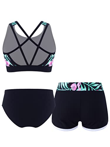 Kids Girls 3 Piece Swimsuit Hawaiian Tankinis Outfit Beach Swimwear Crop Top with Bottom2