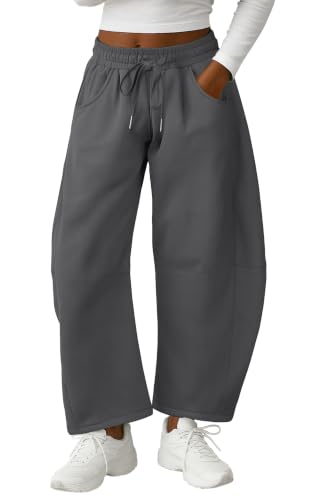 Image of Lepunuo Barrel Sweatpants Women Casual Baggy Elastic Waisted Pants Wide Leg Gym Trousers with Pockets