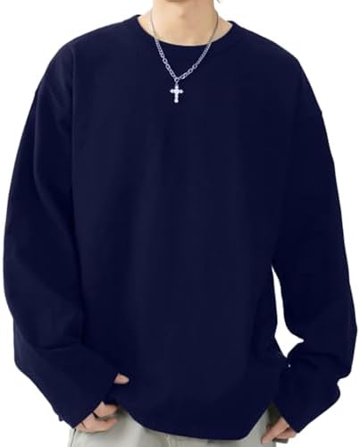 （03:30時点） [Cailin Kailun] メンズ トレーナー 長袖Tシャツ 通気性 抗菌防臭 大きいサイズ 無地 カジュアル 丸首 インナーシャツ 春秋冬 ネイビー XL