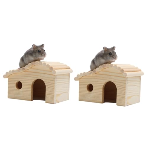 BESPORTBLE 2pièces Maison Bois pour Hamster Habitat Naturel avec Ouverture Et Porte pour Rongeurs Maisonette pour Petits Animaux