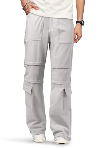 GINGTTO Mens Cargo Pants Relaxed Fit Stretch Hiking Pants Men Waterproof Slim Fit Grey Size 36