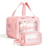 QingWing 2 Pièces Trousse de Toilette Transparente, Grand et Petit, Double Couche Trousse...