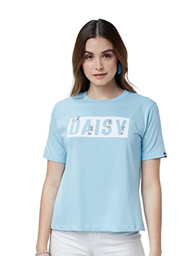 Image of The Souled Store|Official Daisy Duck: All About Me Women and Girls T-Shirts|Leeve|Regular fit Graphic Printed| 100% Cotton Blue Color Women T-Shirts T Shirt for Women Round Neck