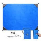 PHILORN Großes Wasserdicht Picknickdecke und Stranddecke Camping Decke Strand Matte 200×150 cm mit 4 Alu-Heringe Faltbar Leicht und Sandfrei für Outdoor Wandern Grassland Unterwegs Blau