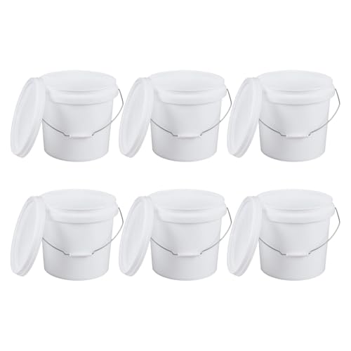 Afromy 6 Pcs 4 Gallon White Bucket & Lid, Durable All Purpose Pail, Food Grade BPA Free Bucket Container with Handle