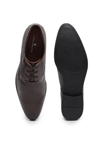 Image of Louis Philippe Men Premium Leather Breathable Lining Material Anti Slip with Heel TPR Sole Formal Derby Shoes