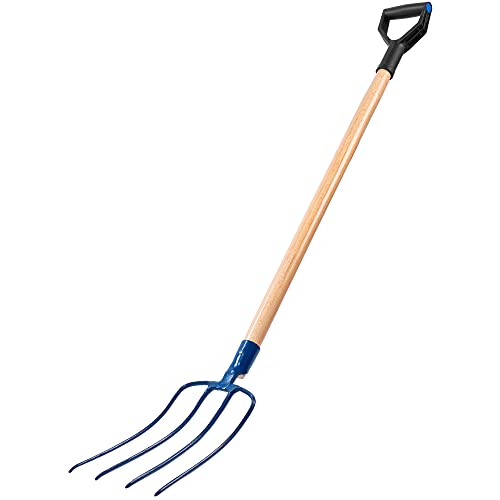 KADAX Heugabel aus Stahl, Gabel mit langem Stiel aus Holz, Forke, Gartenforke, Spatengabel, Grabegabel, Drahtgabel, Gartengabel, Dunggabel (4 Zinken)