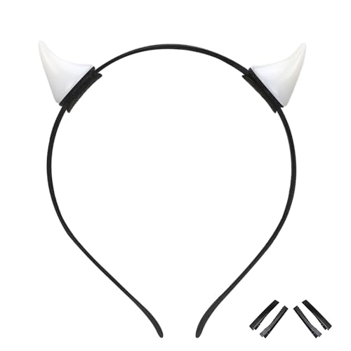 MOSTORY White Demon Horns Headband - Devil Horn Hairhoop with Clips for Women Halloween Renaissance Renfaire Cosplay