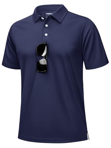 KEFITEVD Men's Quick Dry Polo Shirts Short Sleeves Breathable Polyester for Men Summer Casual Fit Golf Fishing,Navy Blue,2XL