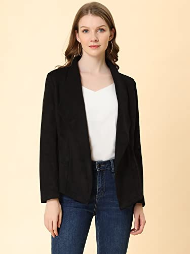 Image of Allegra K Women Faux Suede Jacket Lapel Draped Open Front Cardigan Casual Trendy Suede Blazer