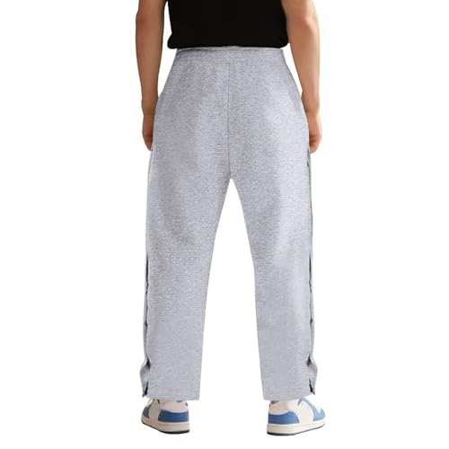 Mens Side Button Pants Elastic Waist Drawstring High Split Sweatpants Post-Surgery Tear Away Pants3