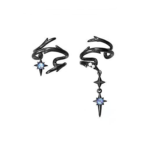 Goth Ear Cuff Earrings For Women Non Piercing Black Cross Chain Dangle Blue Cubic Zirconia Thorns Ear Bone Clip On Climber Cartilage Crawler Vintage Gothic Earring Cuffs And Wraps For Ears