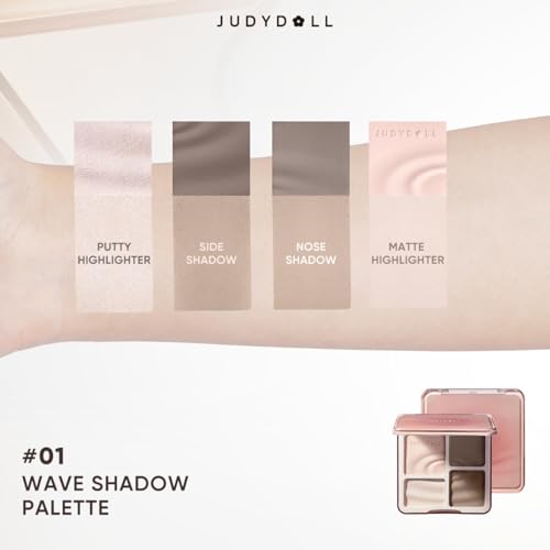 Image of JUDYDOLL Highlight & Contour Palette, All-in-One Matte Highlighter Contour Compact, Natual Finish, Ultra-fine Powder, Blendable Face Makeup for Cool and Olive Skin Tone (01 Wave Shadow Palette)