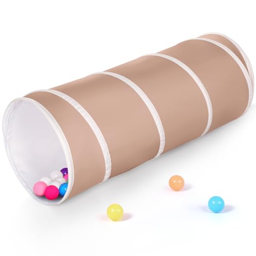 Image of Kids Play Tunnel Tent for Toddlers, Pop Up Crawl Tunnel Toy for Baby or Pet with Neutral Color, Collapsible Gift for Boy and Girl Play Tunnel Indoor and Outdoor Game (Brown Tunnel)