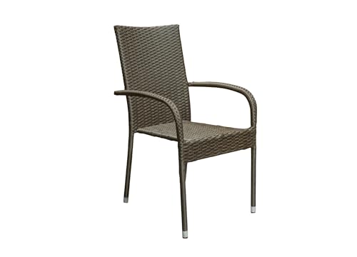 LC Garden Lübeck Stapelstuhl Braun stapelbarer Gartenstuhl Einzelstuhl Garten Armlehnstuhl Bequeme Rückenlehne Balkonstuhl Bistrostuhl