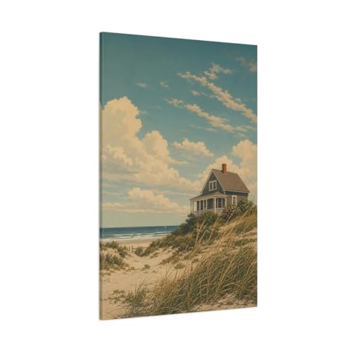 Sérigraphie nature vintage bleu et beige grand format vertical pour mur