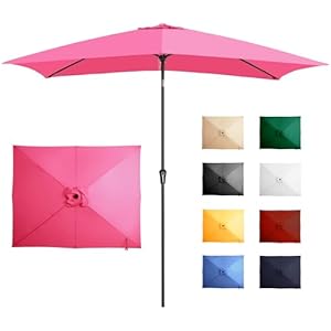 Ayge 6.5x10FT Rectangular Patio Umbrella Outdoor Table Umbrella w/Push Button Tilt & Crank Rectangle Market Umbrella UV Protection for Garden,Deck,Lawn,Yard & Pool,Rose Pink 6.5*10FT Pink