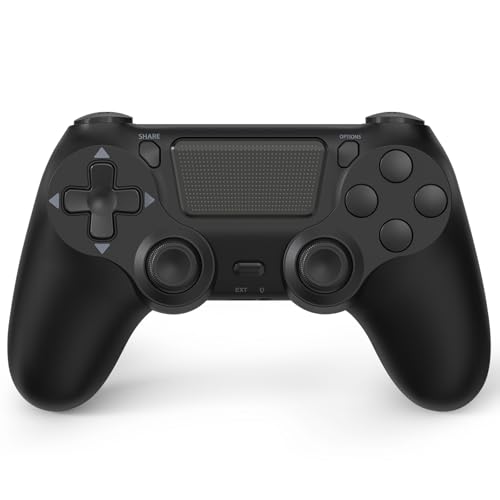 MOOGOLE Wireless Controller Compatible with PS4, with Vibration Feedback/Motion Sensing/Touchpad/Light Bar/Speaker/3.5mm Headphone Jack/Share - Black