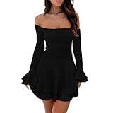 Photo Gallery lofaac mini abito da donna y2k con spalle scoperte increspato sexy slim fit manica lunga fluida a strati volant autunno aderente abito corto, nero, m Photo Gallery lofaac mini abito da donna y2k con spalle scoperte increspato sexy slim fit manica lunga fluida a strati volant autunno aderente abito corto, nero, m