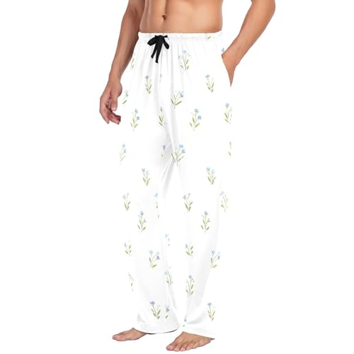 Men's Pajama Pants Blue Flowers Floral Pajamas Bottoms Pj Pants Soft Cotton Lounge Pant Sleepwear Bottom for Men4
