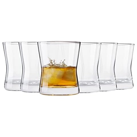 Galvog® Whiskey Glasses Set of 6 290ml | Glasses for Bourbon, Scotch, Rum, Cocktail Drinks for Home Restaurant Dinner Parties - Heavy Base Twisted Scotch Tumblers Set Cover