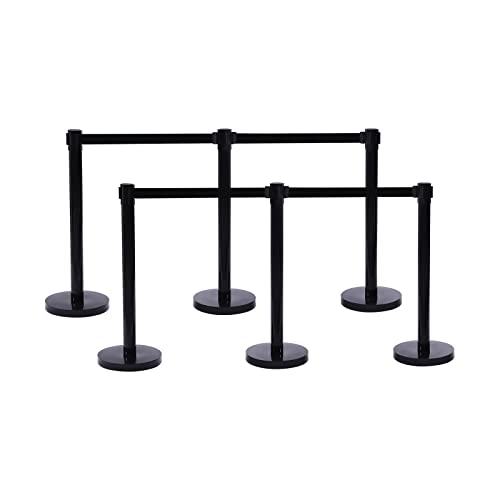 6 PC Crowd Control Stanchion, 35 Inch Stanchion Retractable Belt Barriers Black Crowd Control Barrier Metal Base for Airports, Theaters, Hotels, Casinos, Red Carpet Events