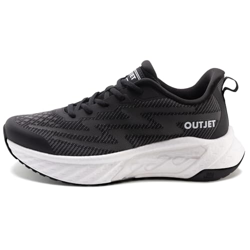 OUTJET Men's Walking Shoes Running Tennis Comfortable Breathable Lightweight Non-Slip Fashion Sneakers for Athletic Gym Workout Black