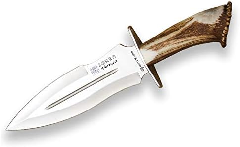 Joker Hunting Knife Verraco CN42, Deer Antler Handle, 10.2 inch. MOVA Blade, Leather case, Fishing Tool, Hunting, Camping and Hiking.